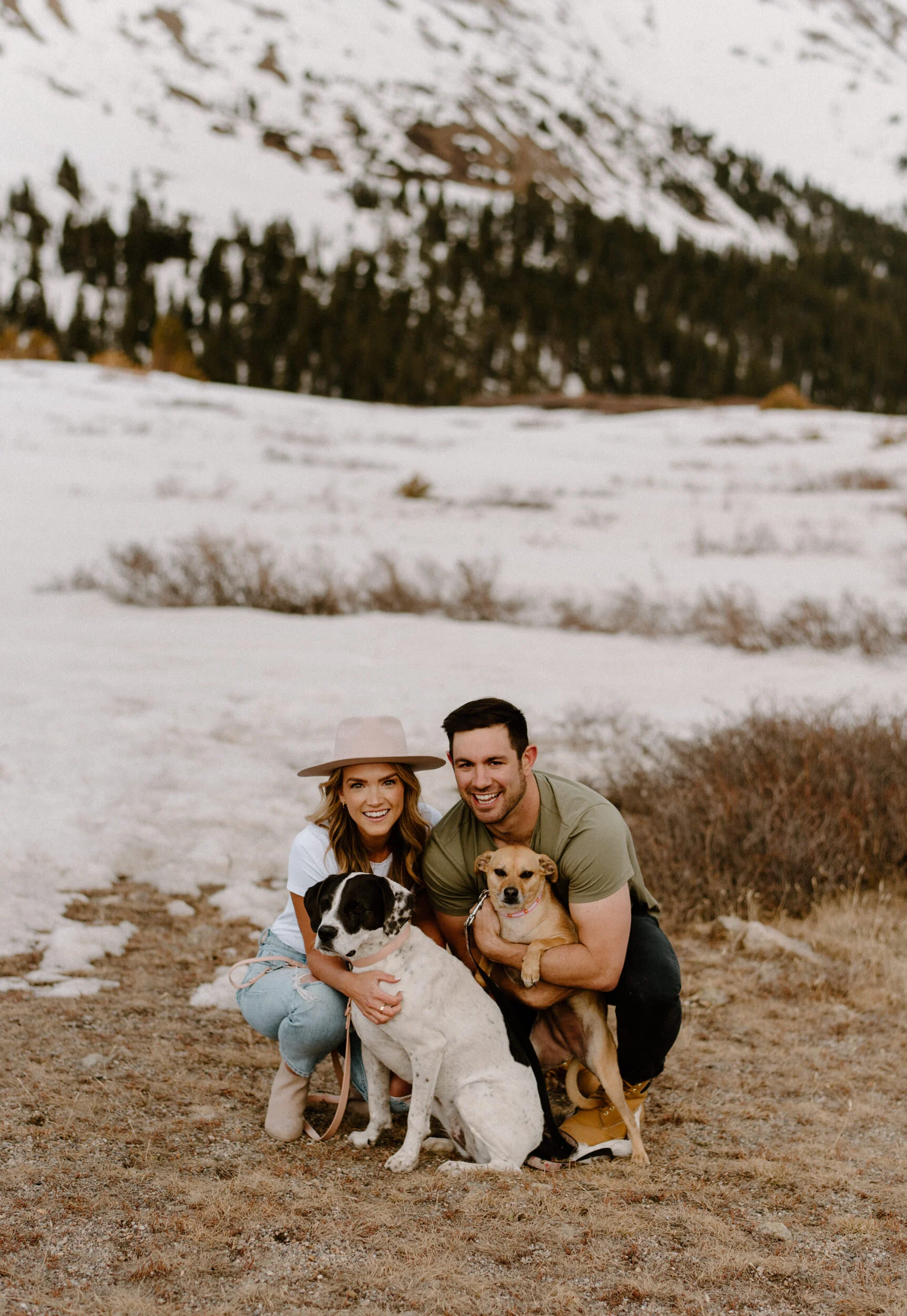  Loveland Pass engagement session. Loveland Pass engagement photos in Colorado. Engagement session with dogs. Save the date ideas with dogs. Colorado wedding photographer. Colorado elopement photography. Engagement session outfit ideas.  