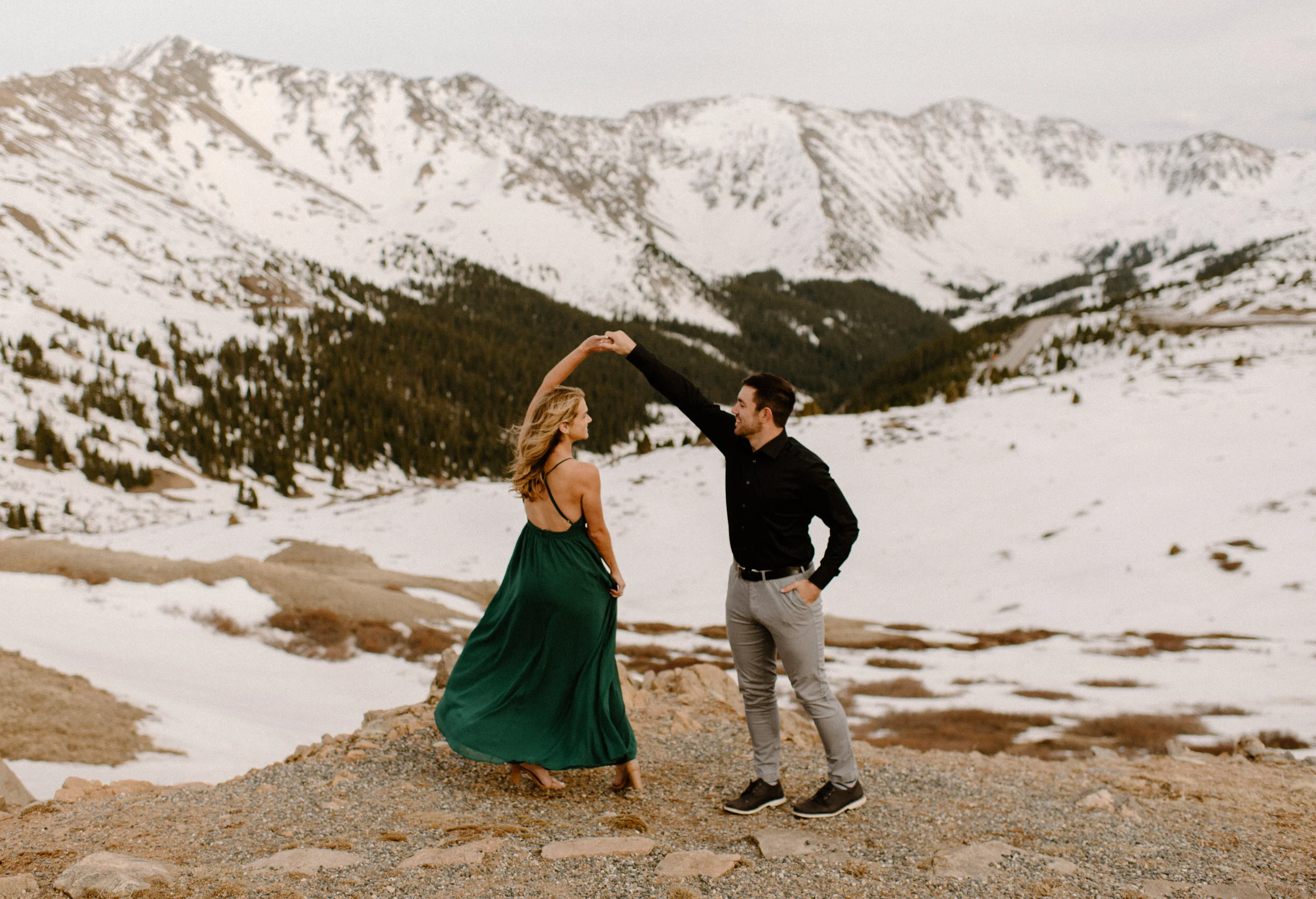  Snowy engagement session on Loveland Pass. Winter engagement photo ideas. Colorado wedding photographer. Loveland Pass engagement photos. Colorado elopement photographer. Colorado adventure engagement photos.  