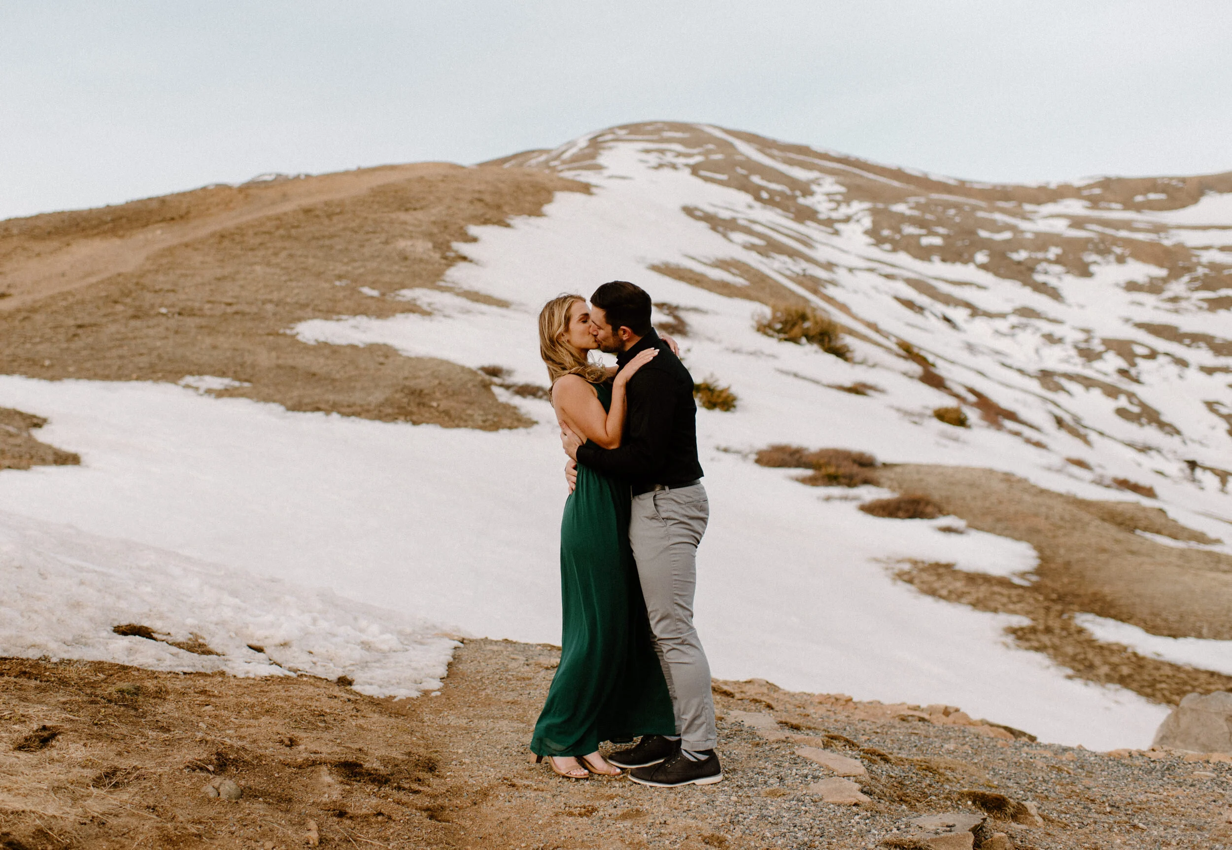  Colorado mountain engagement photos. Loveland Pass engagement session photos. Snowy engagement session. Colorado wedding photographer. Colorado elopement photography.  Mountain engagement photos. Engagement session dresses.  